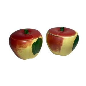 HULL Pottery Blushing Apple Shape 2 Canisters Farmhouse Decor Vintage 5”